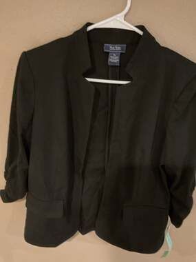 New York & Company Women's Black Open Front 3/4 Ruched Sleeve Blazer Jacket